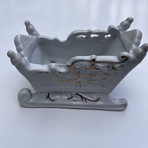 Vintage K's Collection Porcelain Santa Sleigh White Gold